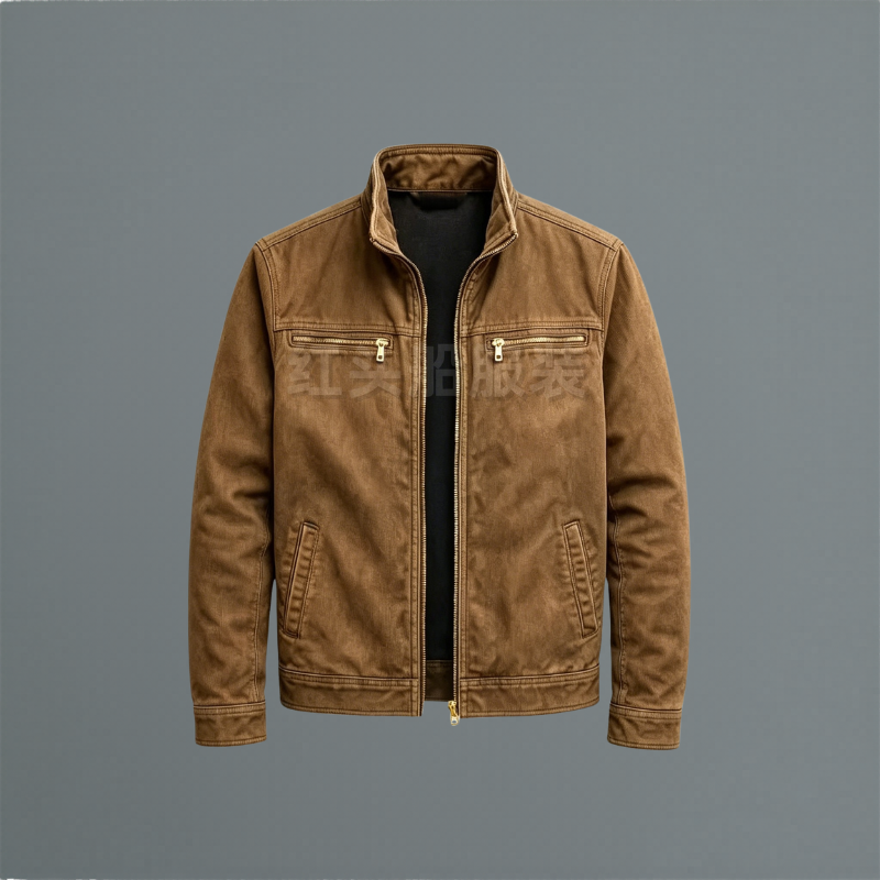 Men's Cotton Zip Jacket with Chest Pockets in Brown