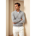 Men's Fine Knit Full Zip Cardigan with Stand Collar in Gray
