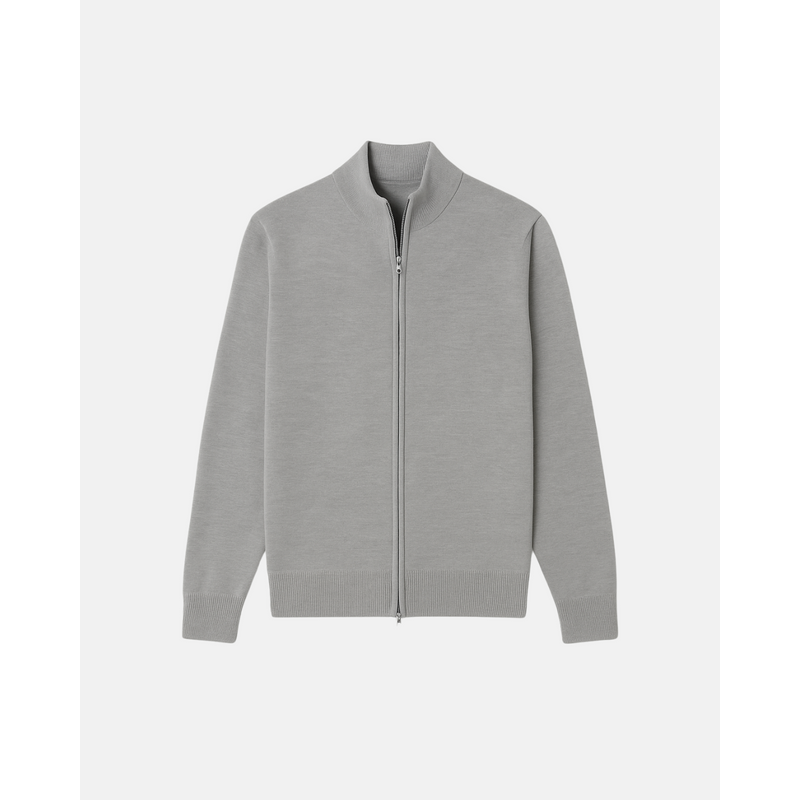 Men's Fine Knit Full Zip Cardigan with Stand Collar additional view 3