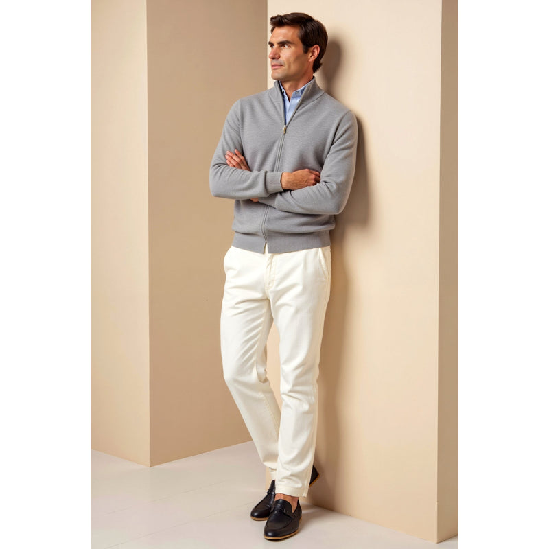 Men's Fine Knit Full Zip Cardigan with Stand Collar additional view 4