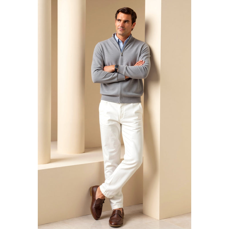 Men's Fine Knit Full Zip Cardigan with Stand Collar additional view 6