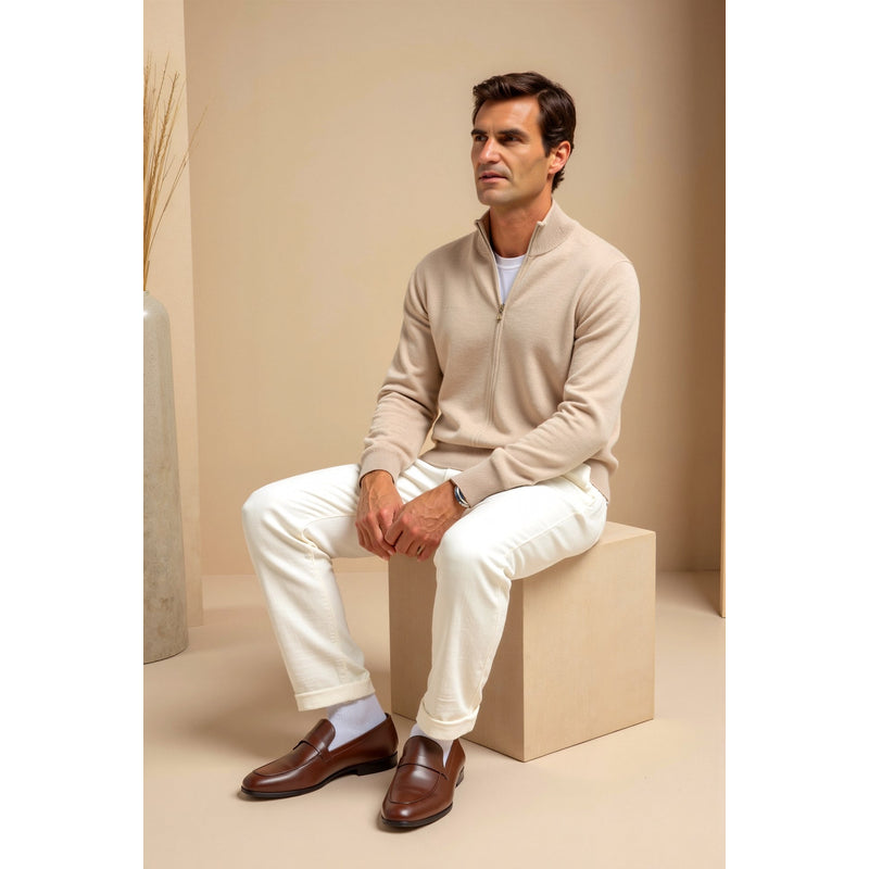 Men's Fine Knit Full Zip Cardigan with Stand Collar additional view 7