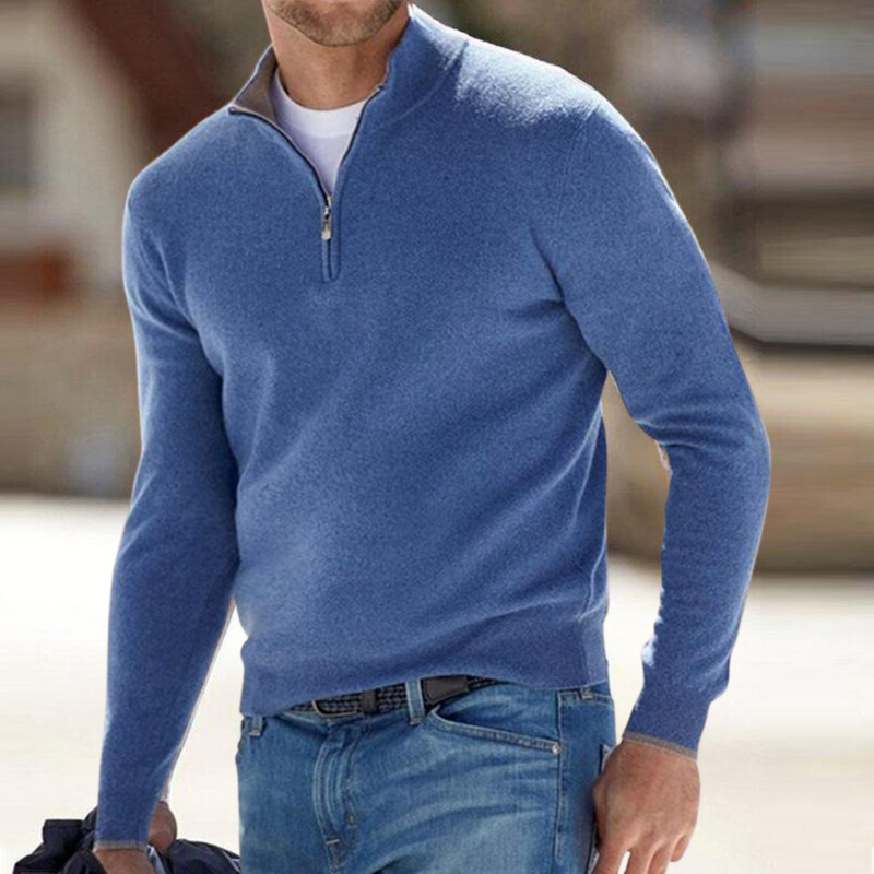 Men's Fine Knit Quarter Zip Sweater in Blue