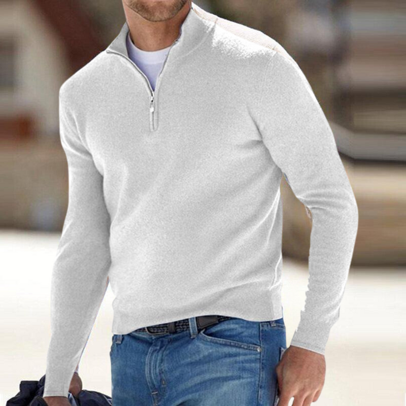 Men's Fine Knit Quarter Zip Sweater in White