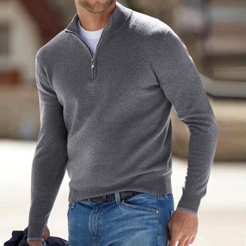 Men's Fine Knit Quarter Zip Sweater in Gray