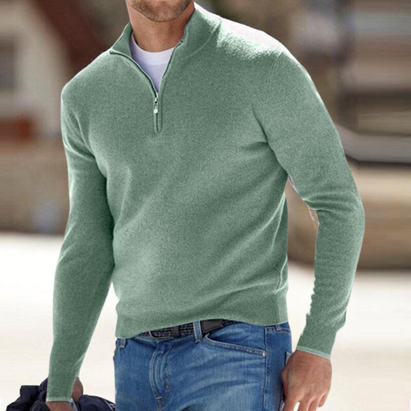 Men's Fine Knit Quarter Zip Sweater in Green