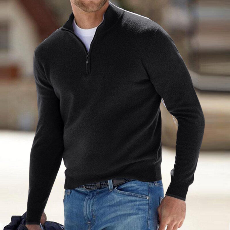 Men's Fine Knit Quarter Zip Sweater in Black
