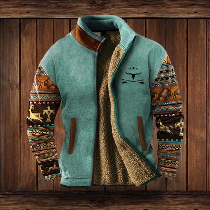 Men's Fleece Lined Stand Collar Jacket in Dark Blue