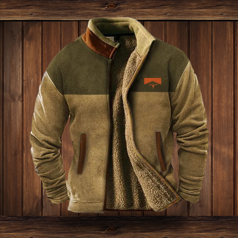 Men's Fleece Lined Stand Collar Jacket in Brown
