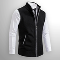 Men's Full Zip Knit Vest with Fold-Down Collar in Black