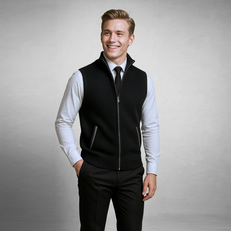 Men's Full Zip Knit Vest with Fold-Down Collar additional view 6