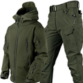 Men's Hooded Outdoor Jacket and Cargo Trousers Set in Dark Green