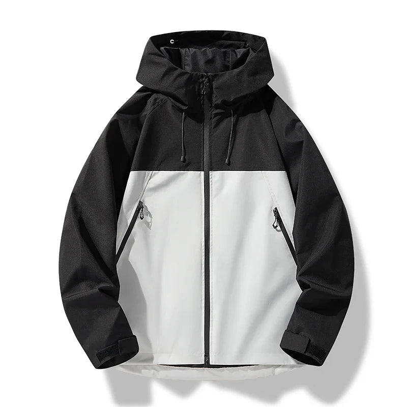 Men's Hooded Shell Jacket with Adjustable Cuffs in Black and White