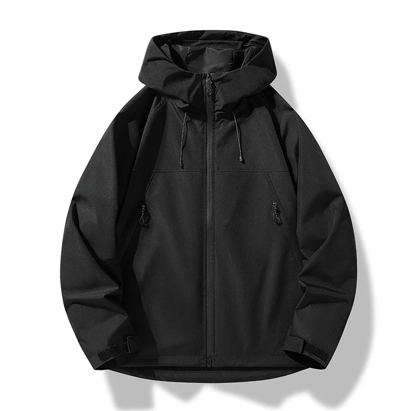 Men's Hooded Shell Jacket with Adjustable Cuffs in Black