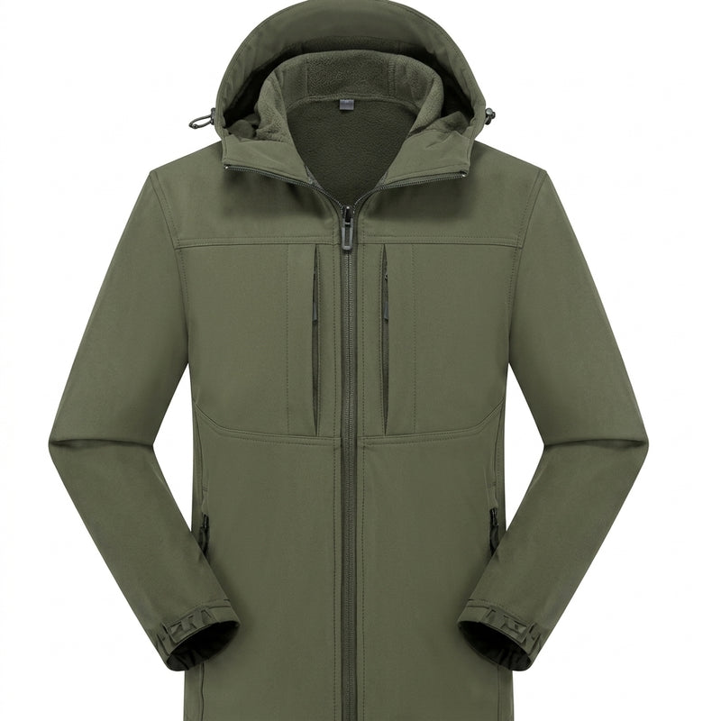 Olive green men's hooded softshell jacket