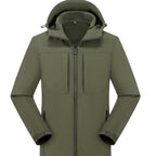 Olive green men's hooded softshell jacket