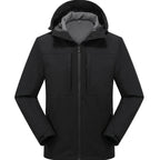 Anthracite men's hooded softshell jacket, front view