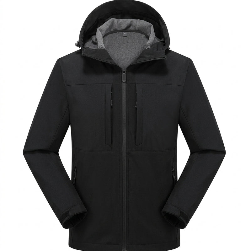 Anthracite men's hooded softshell jacket, front view