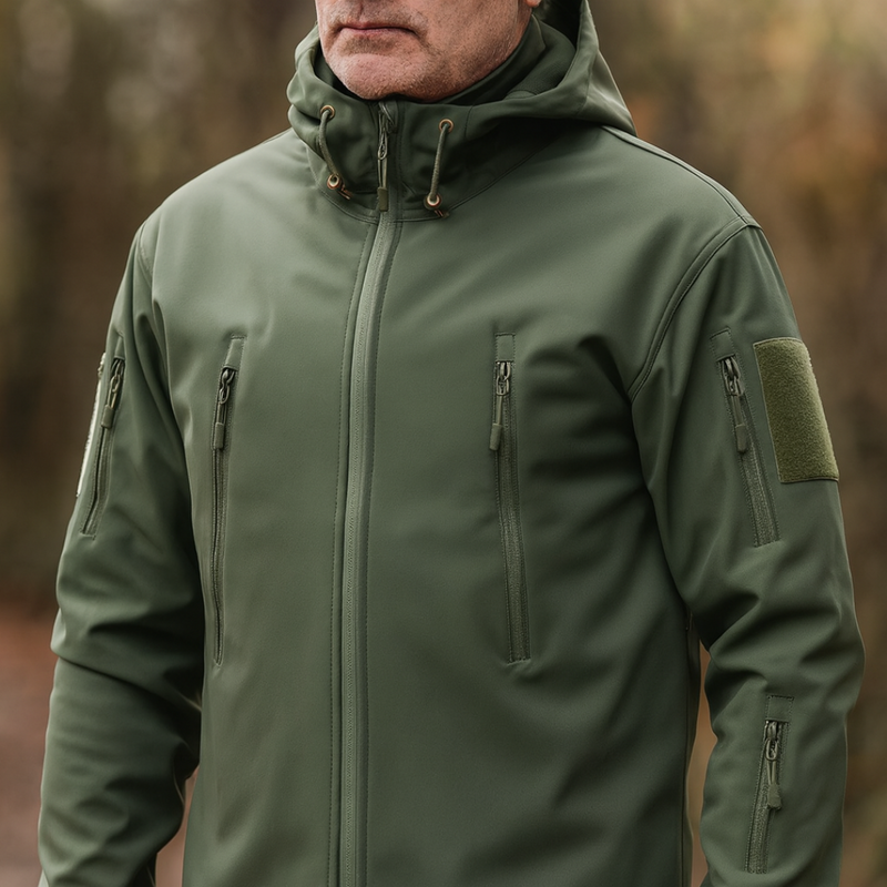 Men's Hooded Softshell Jacket with Zip Pockets in Green