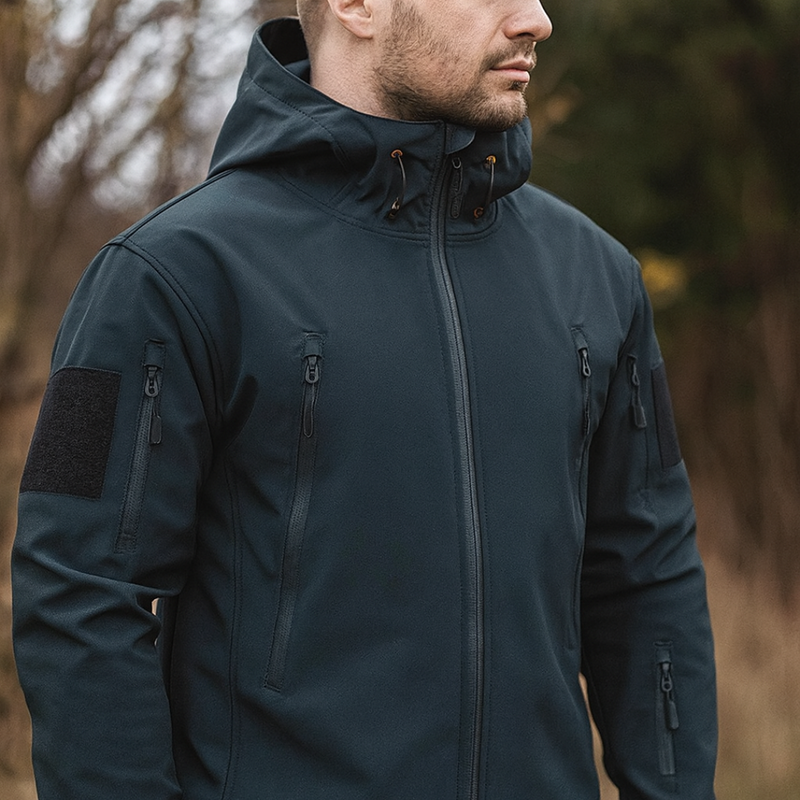 Men's Hooded Softshell Jacket with Zip Pockets in Gray