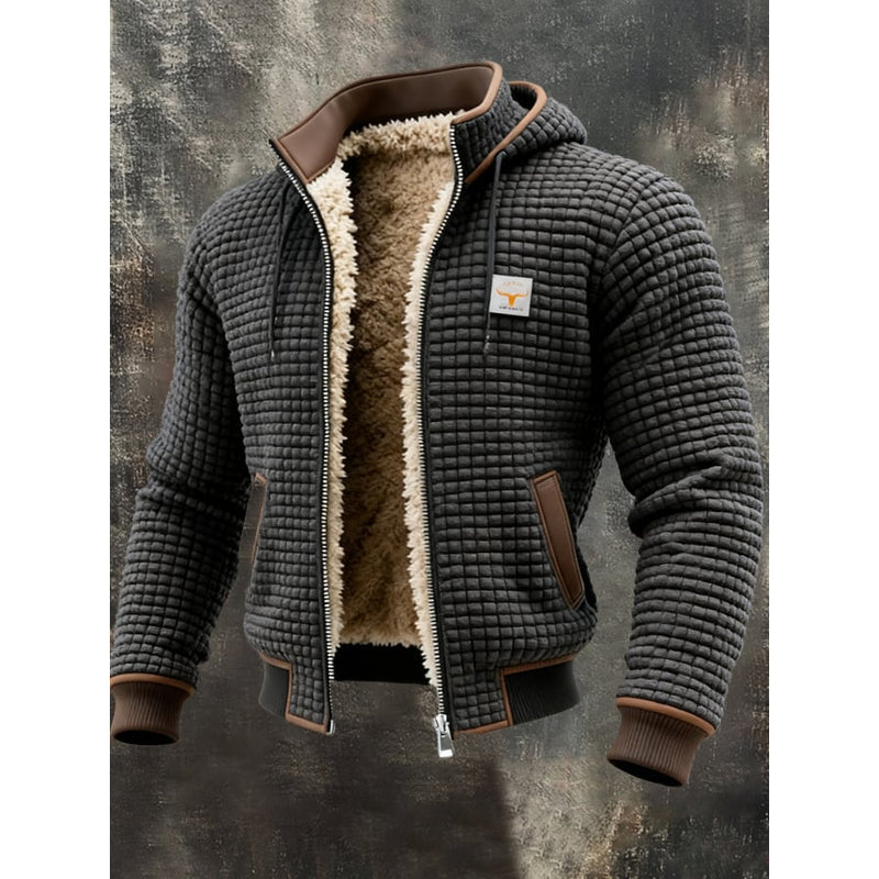 Men's Hooded Waffle Knit Jacket in Gray