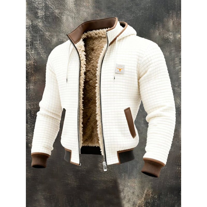 Men's Hooded Waffle Knit Jacket in White