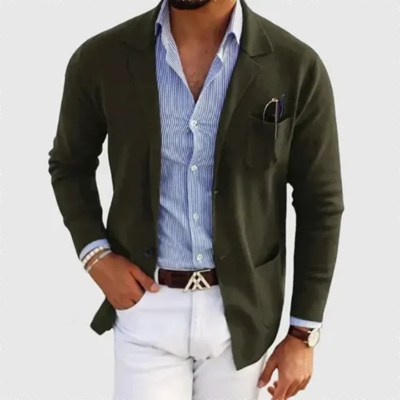 Men's Knit Blazer with Patch Pockets in Green