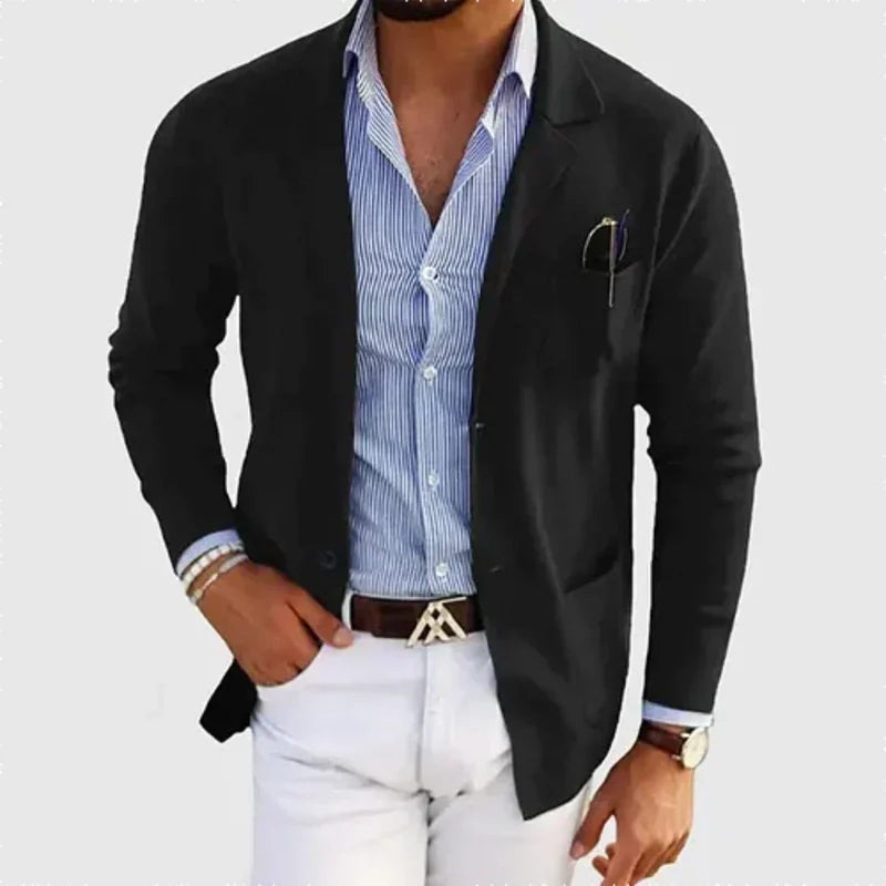Men's Knit Blazer with Patch Pockets in Black