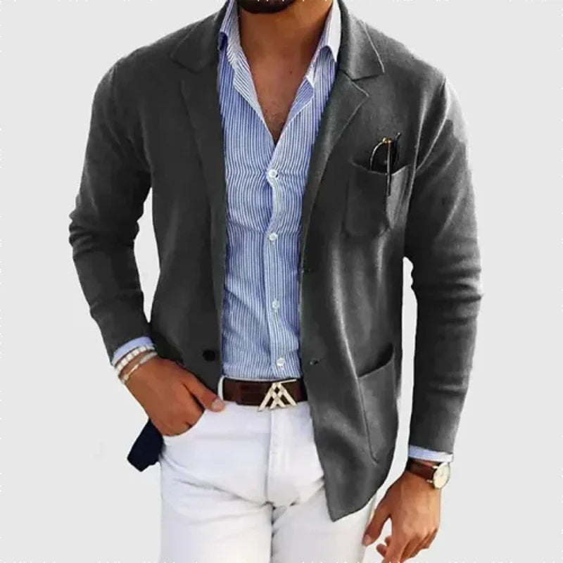 Men's Knit Blazer with Patch Pockets in Dark Gray