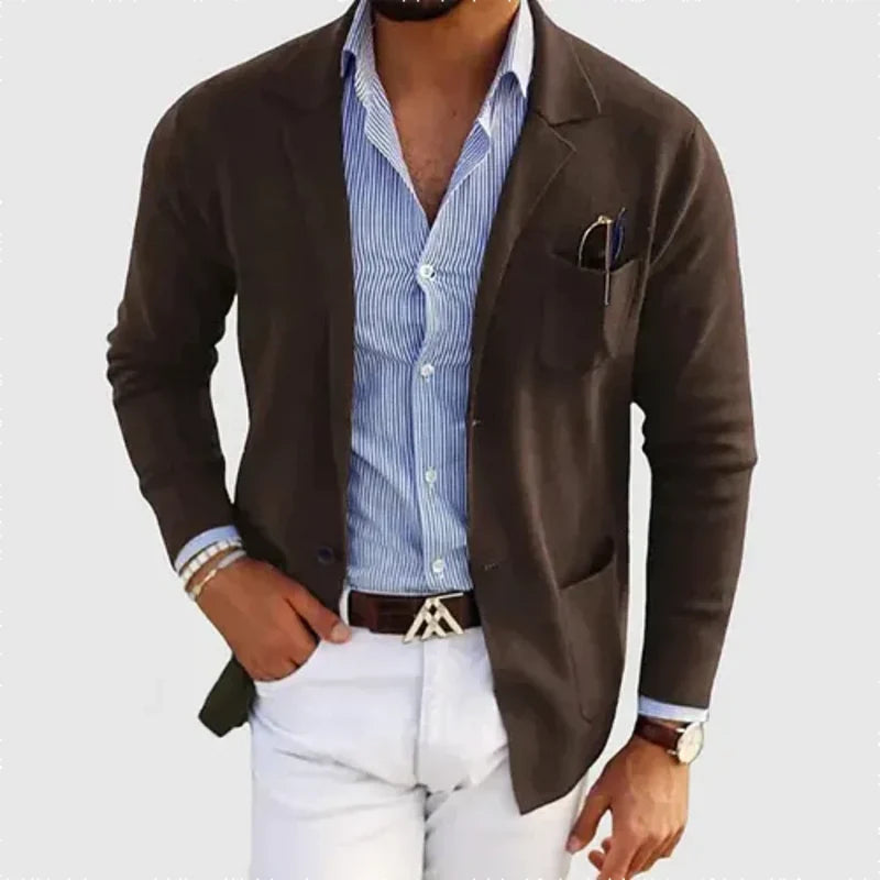 Men's Knit Blazer with Patch Pockets in Brown