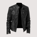 Men's Leather-Look Jacket with Snap Collar in Black