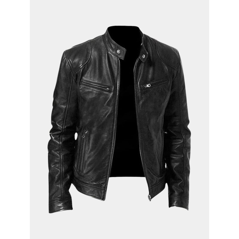 Men's Leather-Look Jacket with Snap Collar – alternate view 1