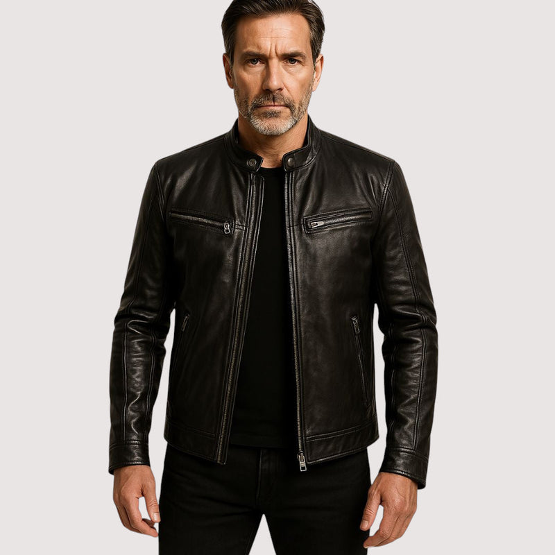 Men's Leather-Look Jacket with Snap Collar – alternate view 2