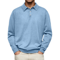 Men's Long Sleeve Knit Polo with Button Placket in Light Blue