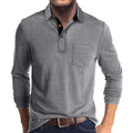 Men's Long Sleeve Polo Shirt with Chest Pocket in Light Gray