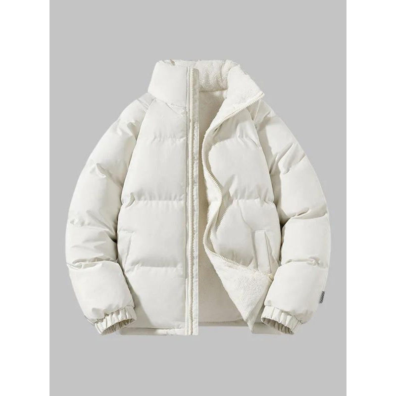 Men's Padded Stand Collar Jacket with Sherpa-Look Lining in White