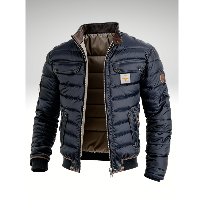 Men's Padded Utility Jacket with Chest Pockets in Navy Blue
