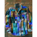 Blue toned men's patchwork long sleeve shirt