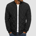 Men's Quilted Stand Collar Jacket with Zip Front in Black