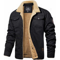 Men's Sherpa Lined Button Jacket with Chest Pockets in Black