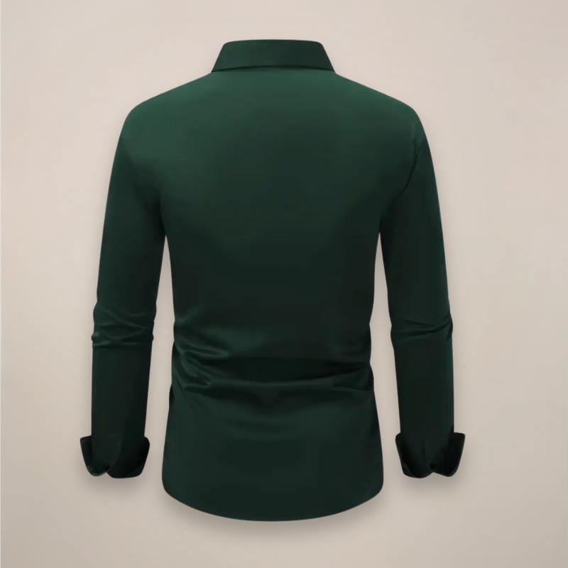 Dark green slim fit shirt laid flat