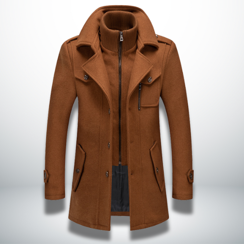 Camel men's smart casual button coat, front view