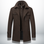 Brown men's smart casual button coat, front view