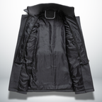 Close-up of the inner collar and zip detail of the men's coat