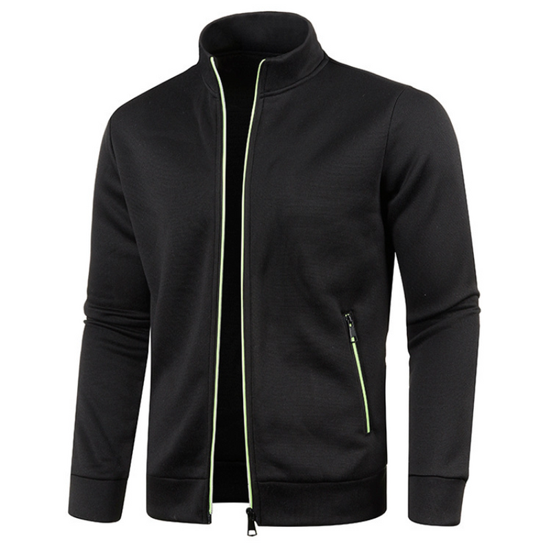Men's Stand Collar Zip Jacket with Contrast Zip in Black