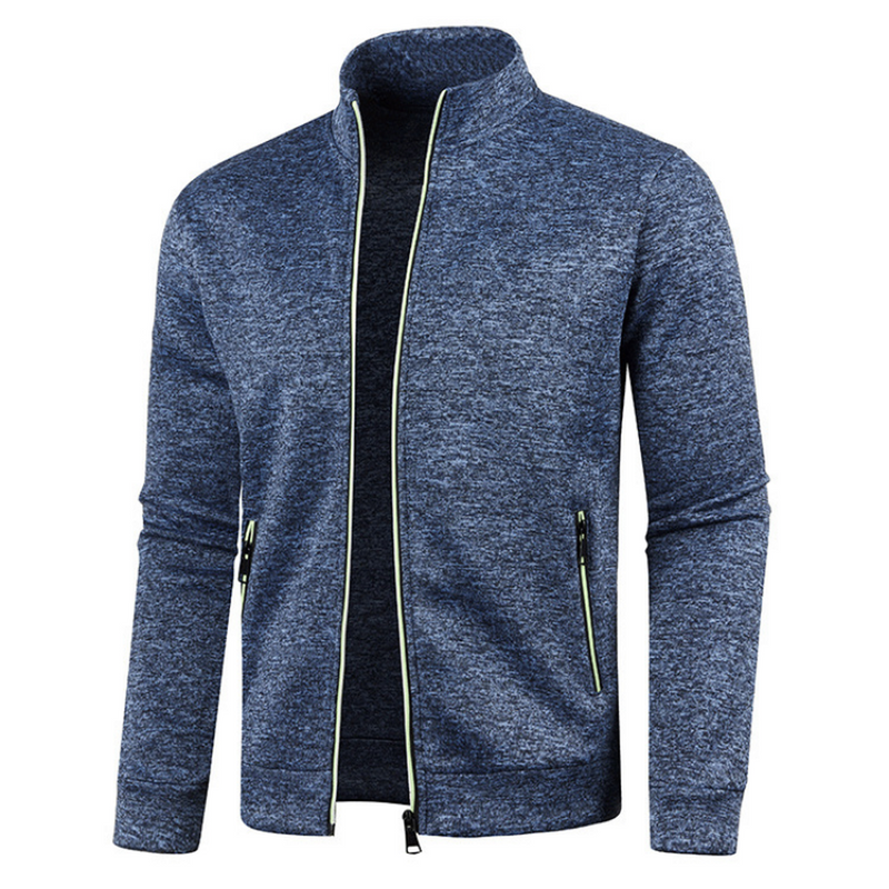 Men's Stand Collar Zip Jacket with Contrast Zip in Blue