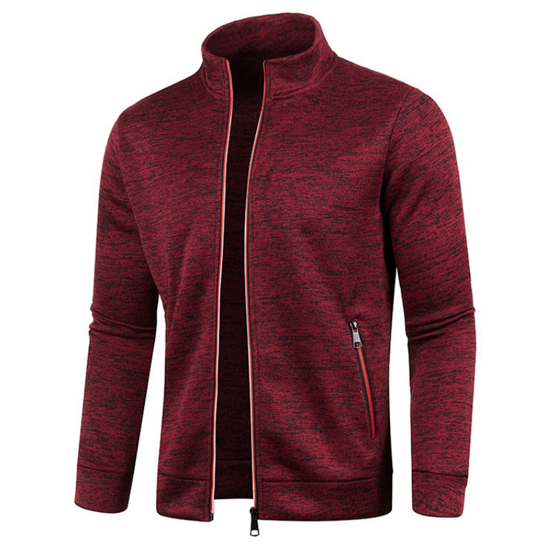 Men's Stand Collar Zip Jacket with Contrast Zip in Red