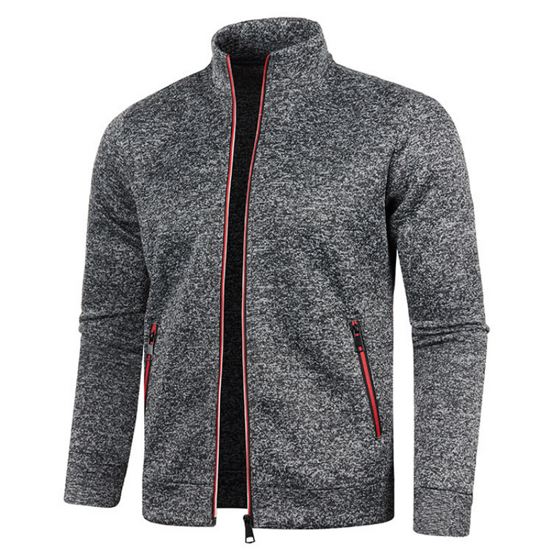 Men's Stand Collar Zip Jacket with Contrast Zip in Gray