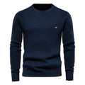 Navy blue men's structured knit crew neck sweater