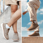 Casual lace-up shoes styled with jeans in different colors